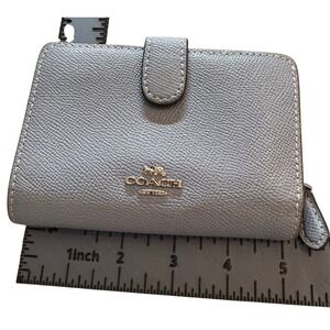 Coach Womens Bifold Wallet Small Blue Crossgrain Leather Snap Closure Classic